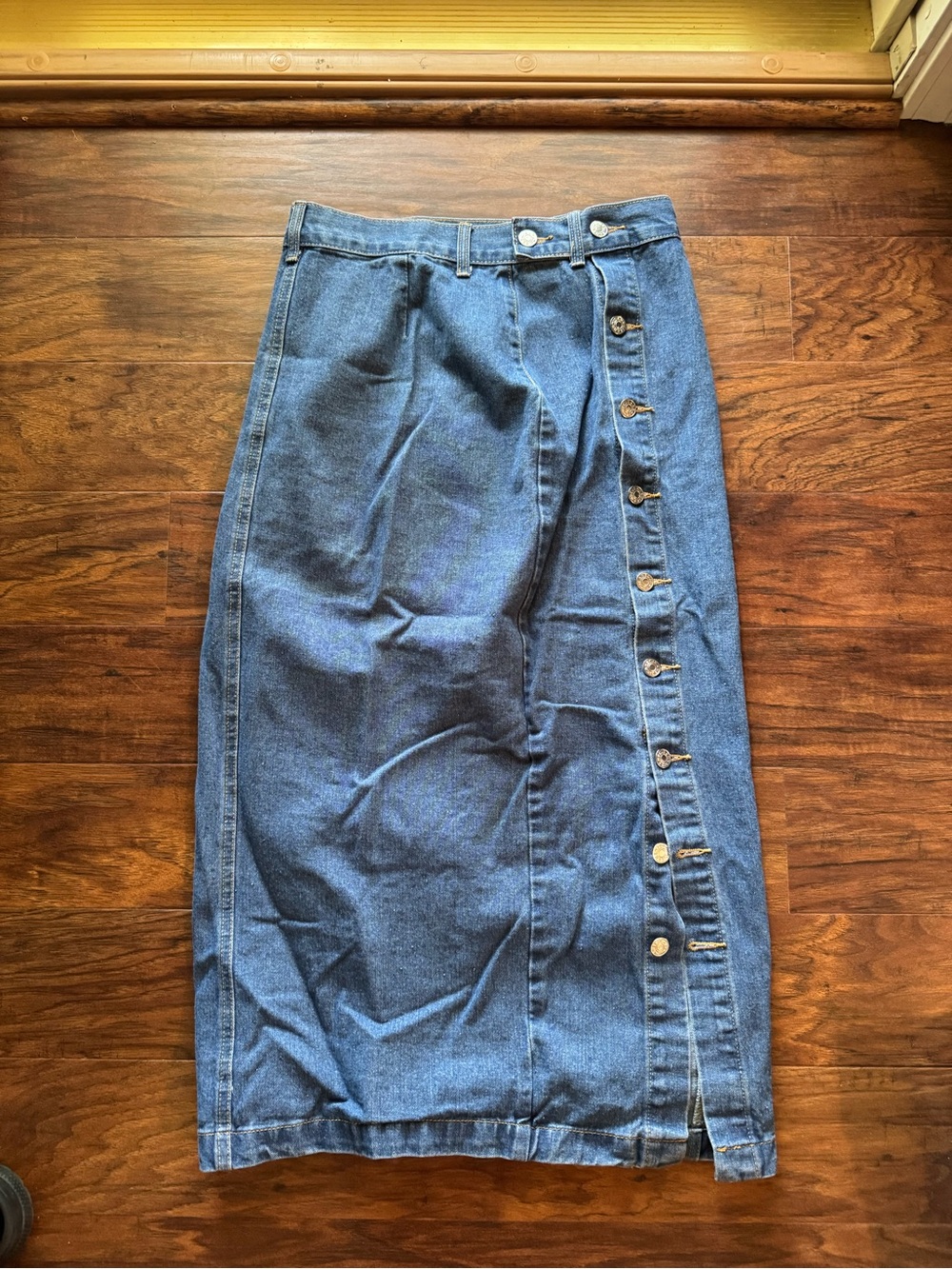 Classic Blue Denim Button-Front Midi Skirt